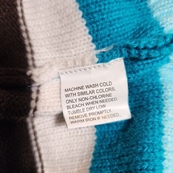 Mountain Lake $45 XL Turquoise‎ Brown Cream Stripe Crew Neck Knit Sweater Y2K - Picture 7 of 9